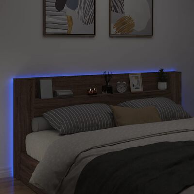 vidaXL Omarica za vzglavje postelje LED rjavi hrast 220x16,5x103,5 cm