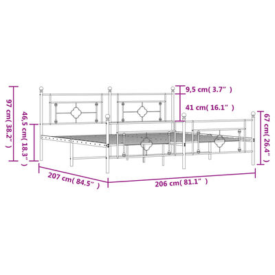 vidaXL Kovinski posteljni okvir z vzglavjem in vznožjem bel 200x200 cm