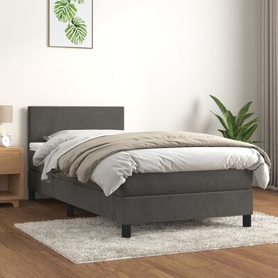 vidaXL Box spring postelja z vzmetnico temno siva 80x200 cm žamet