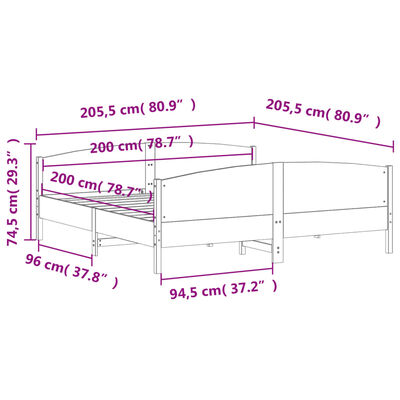 vidaXL Posteljni okvir brez vzmetnice 200x200 cm trdna borovina