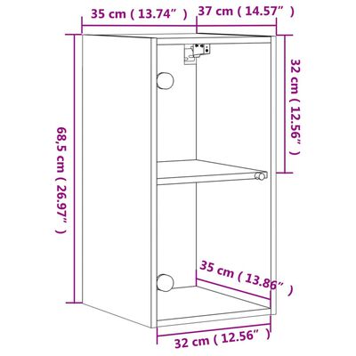 vidaXL Stenska omarica s steklenimi vrati sonoma hrast 35x37x68,5 cm