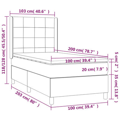 vidaXL Box spring postelja z vzmetnico LED roza 100x200 cm žamet