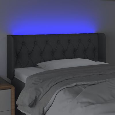 vidaXL LED posteljno vzglavje temno sivo 93x16x78/88 cm blago