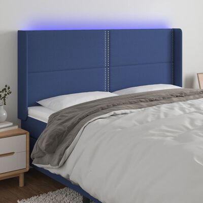 vidaXL LED posteljno vzglavje modro 183x16x118/128 cm blago