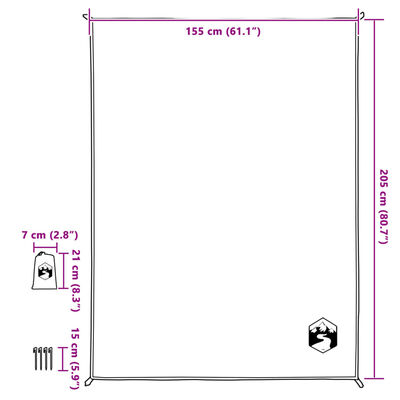 vidaXL Piknik odeja z zatiči siva in oranžna 205x155 cm