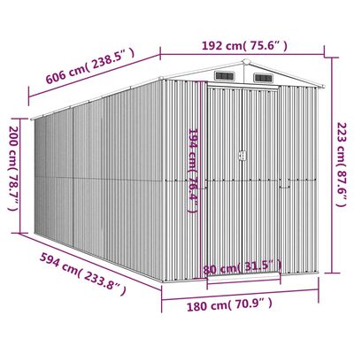 vidaXL Vrtna lopa temno rjava 192x606x223 cm pocinkano jeklo