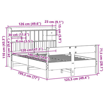 vidaXL Knjižna postelja brez ležišča bela 120x190 cm trdna borovina