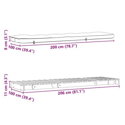 vidaXL Futon z ležiščem 100x206x11 cm impregnirana borovina