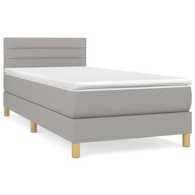 vidaXL Box spring postelja z vzmetnico svetlo siva 90x200 cm blago