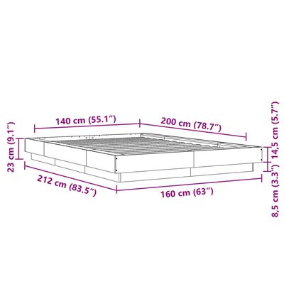 vidaXL Posteljni okvir črn 140x200 cm inženirski les