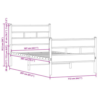 vidaXL Posteljni okvir brez vzmetnice z vzglavjem/vznožjem 107x203 cm