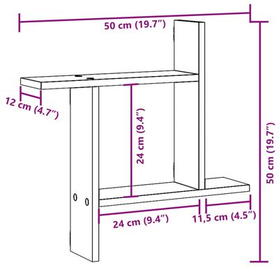 vidaXL Stenske police 2 kosa rjav hrast 50x12x50 cm inženirski les