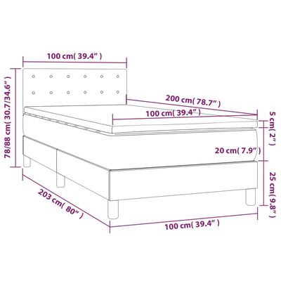 vidaXL Box spring postelja z vzmetnico LED taupe 100x200 cm blago