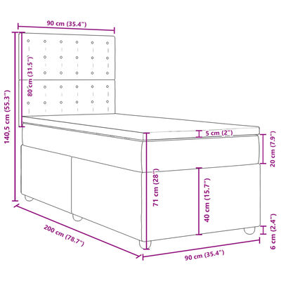 vidaXL Box spring postelja z vzmetnico svetlo siva 90x200 cm blago