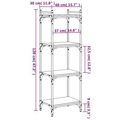 vidaXL Knjižna omara 4-nadstropna črna 40x30x120 cm inženirski les