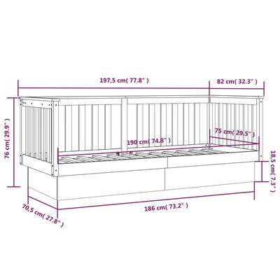 vidaXL Dnevna postelja siva 75x190 cm trdna borovina