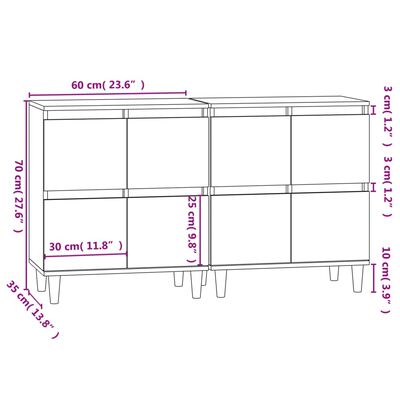 vidaXL Komoda 2 kosi visok sijaj bela 60x35x70 cm inženirski les