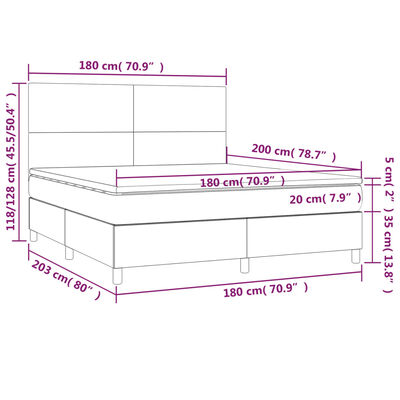 vidaXL Box spring postelja z vzmetnico svetlo siva 180x200 cm žamet