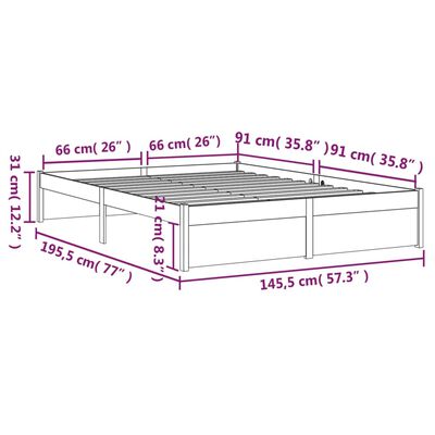 vidaXL Posteljni okvir črn iz trdnega lesa 140x190 cm