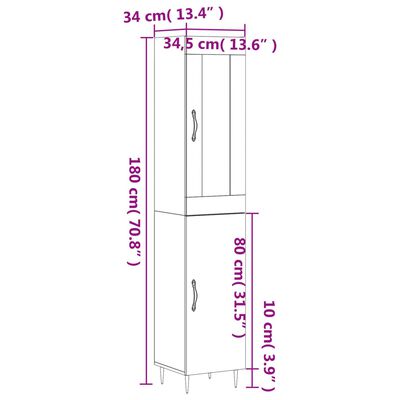 vidaXL Visoka omara betonsko siva 34,5x34x180 cm inženirski les