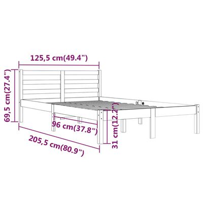 vidaXL Posteljni okvir iz trdne borovine 120x200 cm