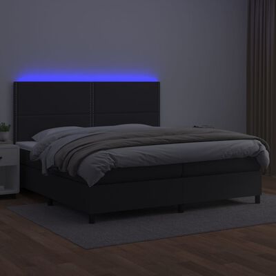 vidaXL Box spring postelja z vzmetnico LED črna 200x200cm umetno usnje