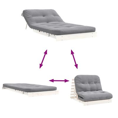 vidaXL Futon z ležiščem bela 100x206x11 cm trdna borovina