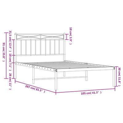 vidaXL Kovinski posteljni okvir z vzglavjem bel 100x200 cm