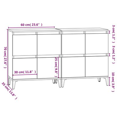 vidaXL Komoda 2 kosa siva sonoma 60x35x70 cm inženirski les