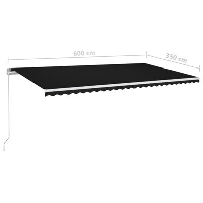 vidaXL Ročno zložljiva tenda z LED lučmi 600x350 cm antracitna