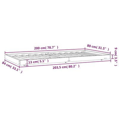 vidaXL Posteljni okvir brez vzmetnice bel 80x200 cm trdna borovina