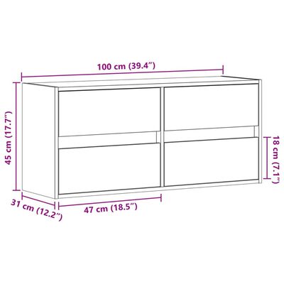 vidaXL Stenska TV omarica z LED lučkami sonoma hrast 100x31x45 cm