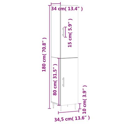 vidaXL Visoka omara betonsko siva 34,5x34x180 cm inženirski les