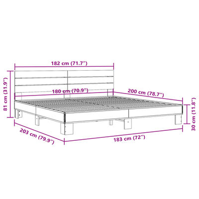 vidaXL Posteljni okvir rjav hrast 180x200 cm inženirski les in kovina