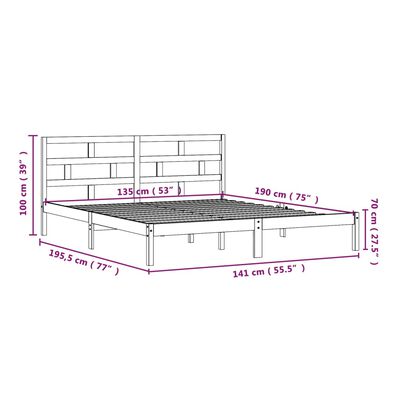 vidaXL Posteljni okvir siv 135x190 cm trden les