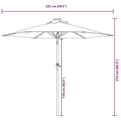 vidaXL Vrtni senčnik z LED in jeklenim drogom zelen 225x225x212 cm