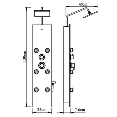 vidaXL Panelna enota za tuš steklo 25x47,5x130 cm bela