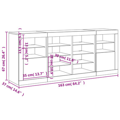 vidaXL Komoda z LED diodami bela 163x37x67 cm