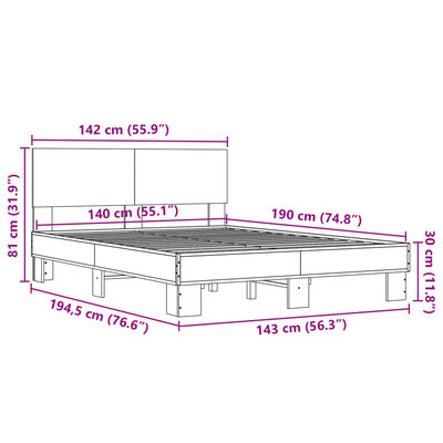 vidaXL Posteljni okvir sonoma hrast 140x190 cm inž. les in kovina