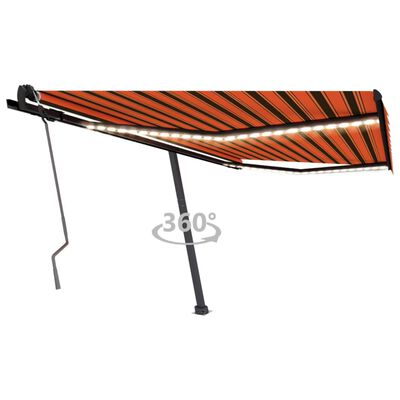 vidaXL Ročno zložljiva tenda z LED lučmi 450x350 cm oranžna in rjava