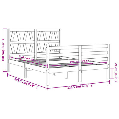 vidaXL Posteljni okvir z vzglavjem črn 120x200 cm trdna borovina