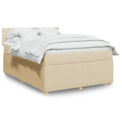 vidaXL Box spring postelja z vzmetnico krem 160x200 cm blago