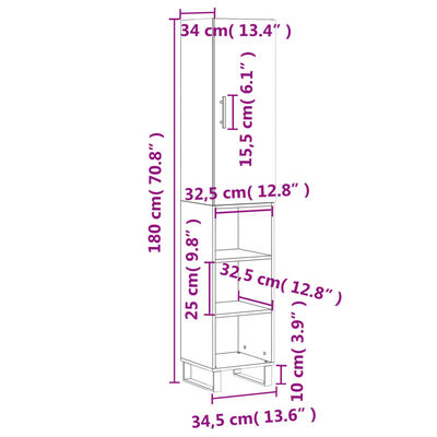 vidaXL Visoka omara bela 34,5x34x180 cm inženirski les