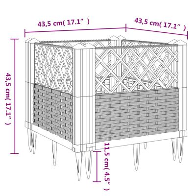 vidaXL Cvetlično korito z zatiči rjavo 43,5x43,5x43,5 cm PP