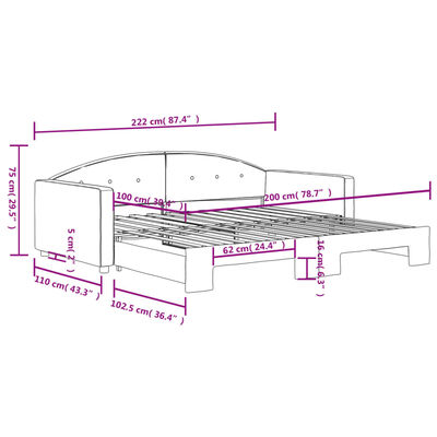 vidaXL Izvlečna dnevna postelja svetlo siva 100x200 cm žamet