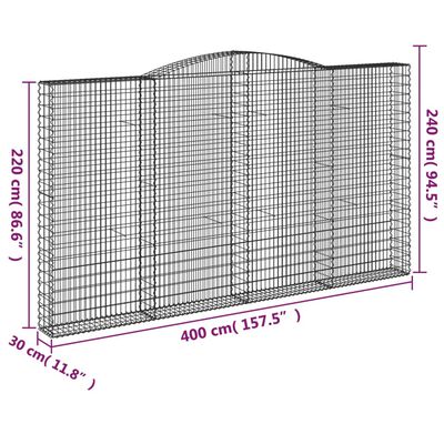 vidaXL Obokane gabion košare 2 kosa 400x30x220/240 cm pocinkano železo