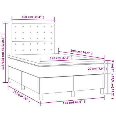 vidaXL Box spring postelja z vzmetnico LED roza 120x190 cm žamet