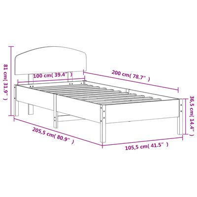 vidaXL Posteljni okvir brez vzmetnice bel 100x200 cm trdna borovina