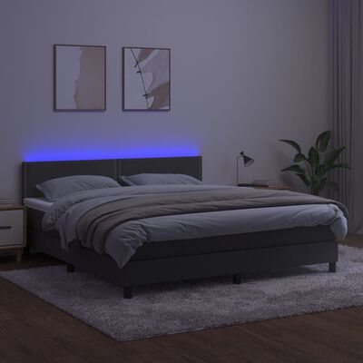 vidaXL Box spring postelja z vzmetnico LED temno siva 180x200 cm žamet