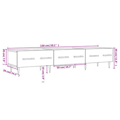 vidaXL TV omarica visok sijaj bela 150x36x30 cm inženirski les